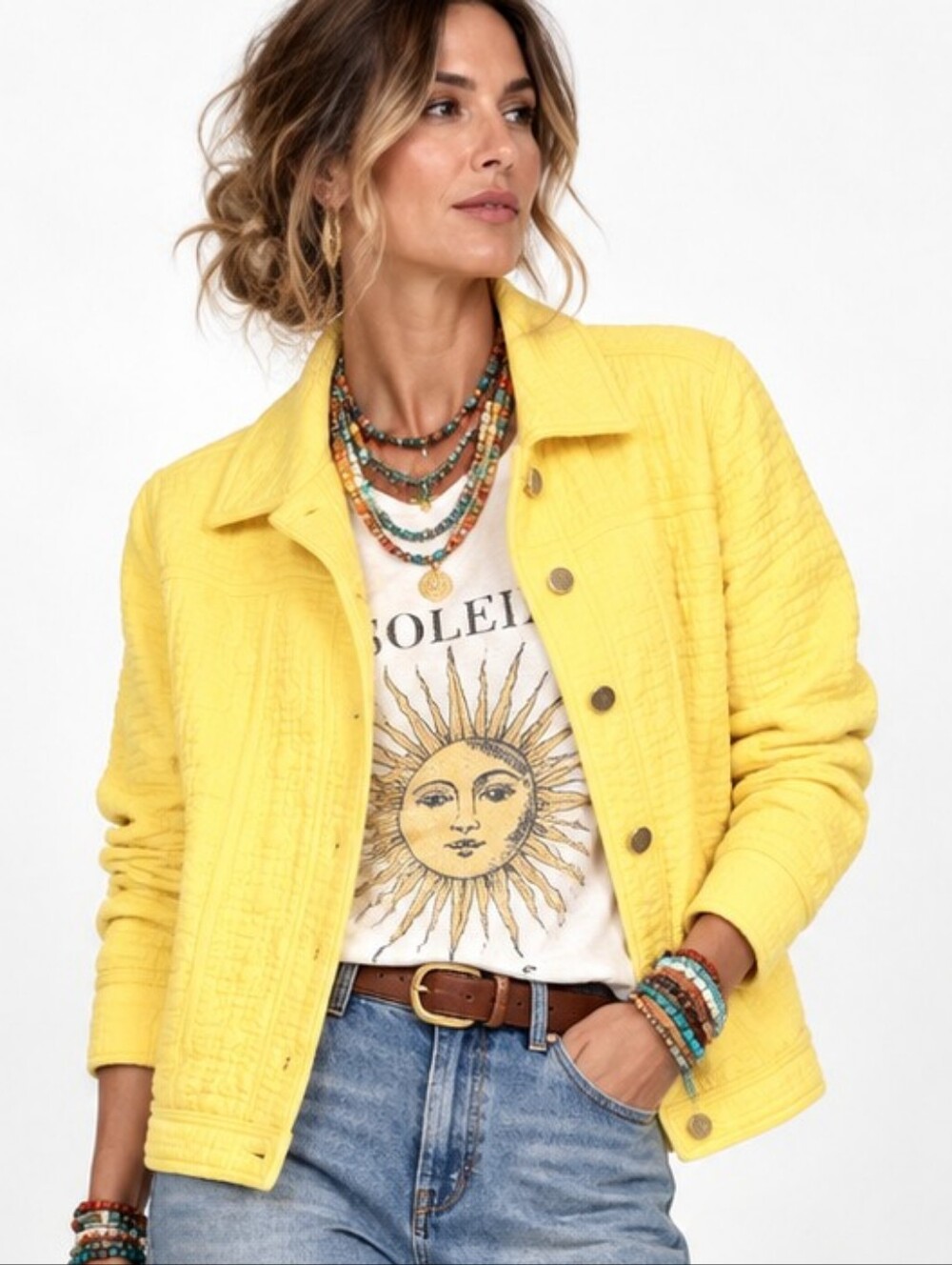 Isaac Mizrahi Yellow Quilted Cotton Jean Jacket